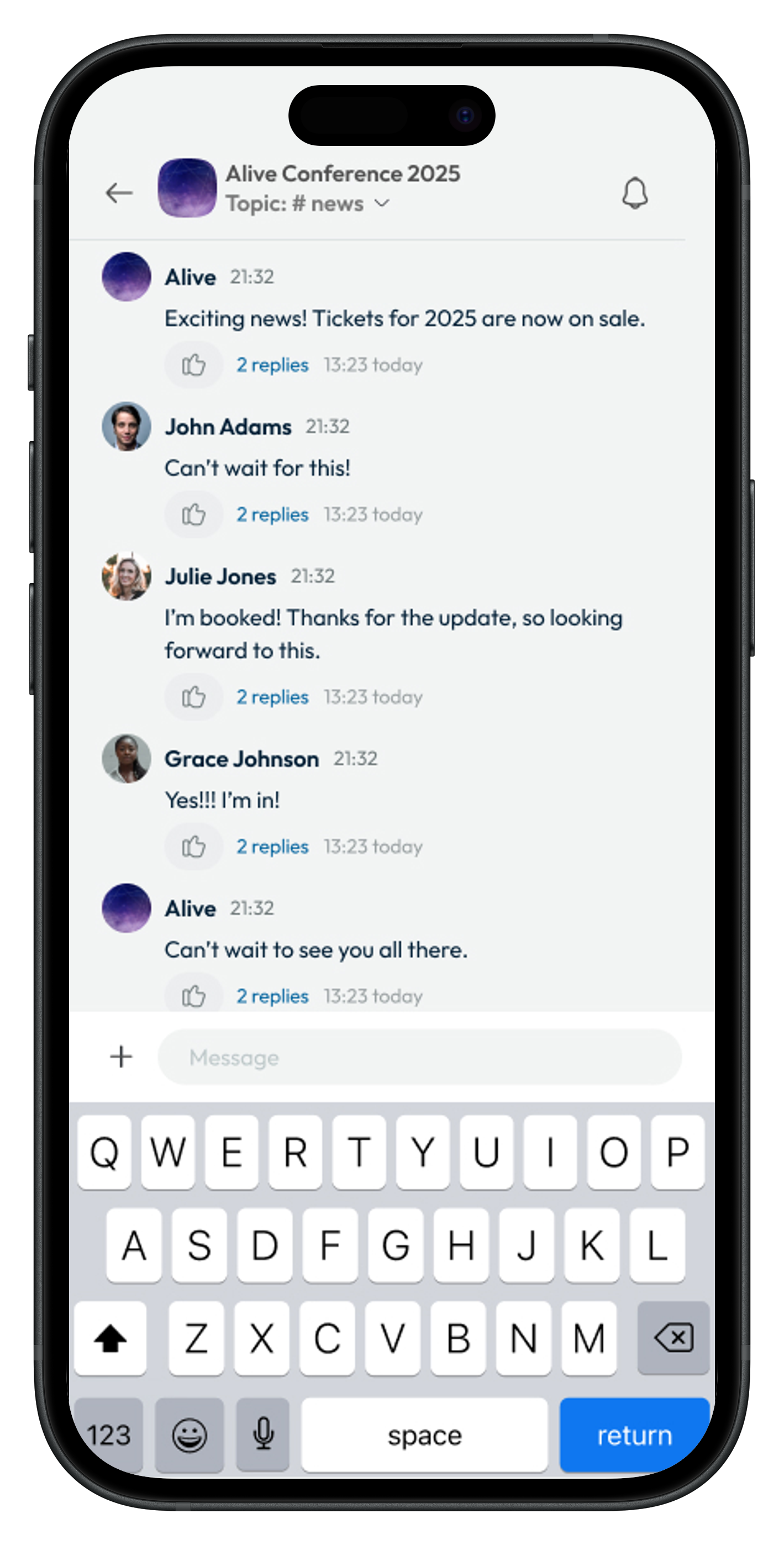 App screenshot featuring chat interface