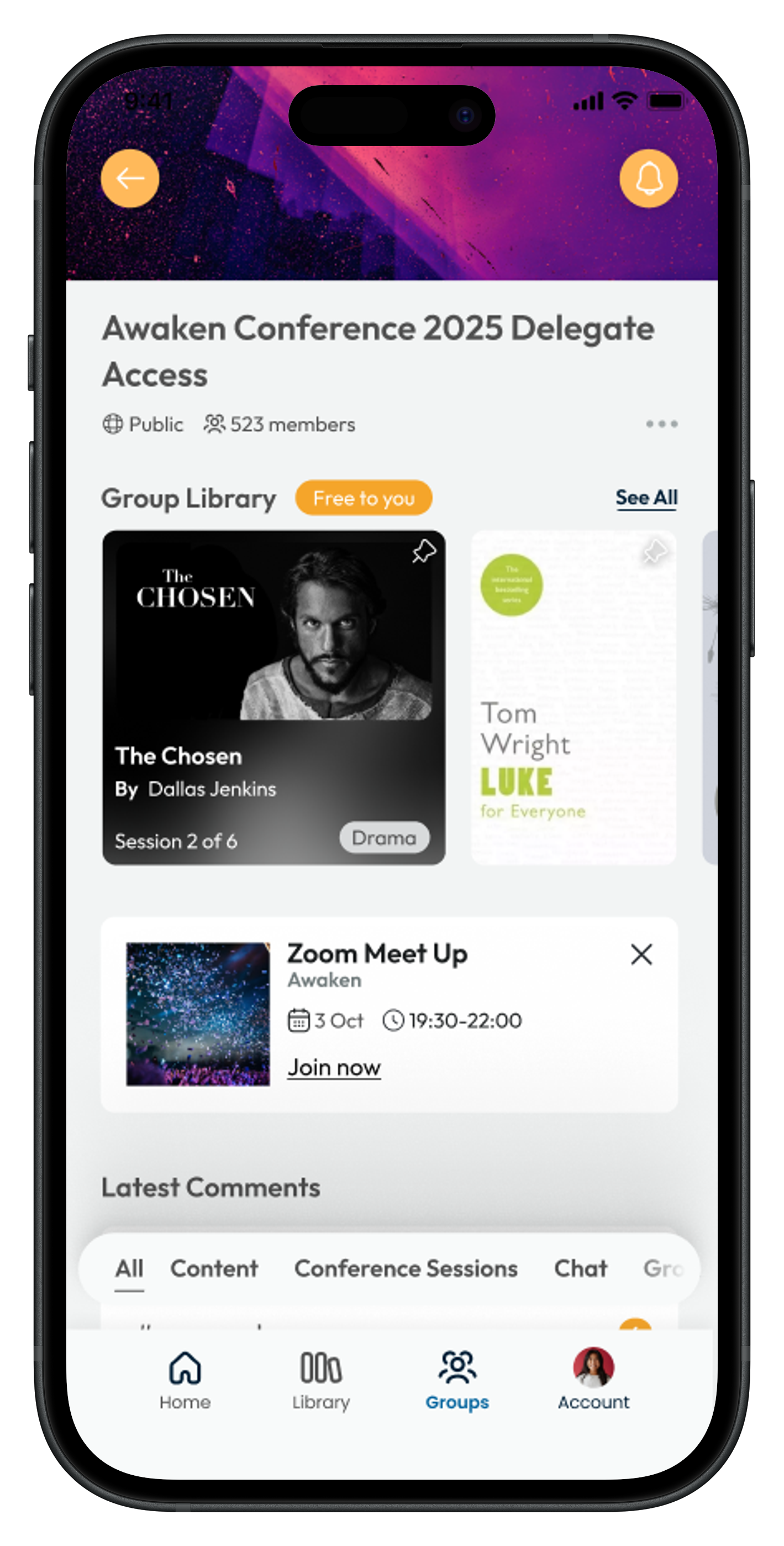 App screenshot featuring group communication